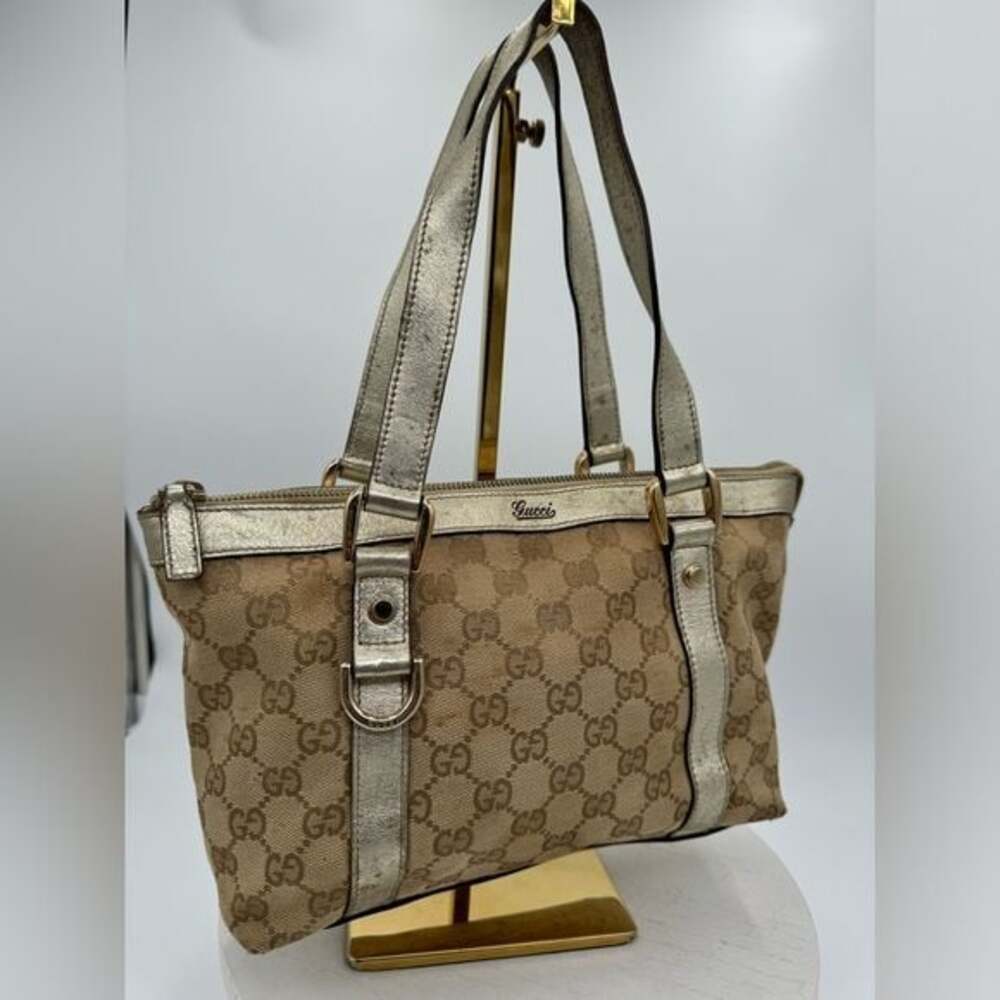 GUCCI Silver Trim Canvas Tote Bag